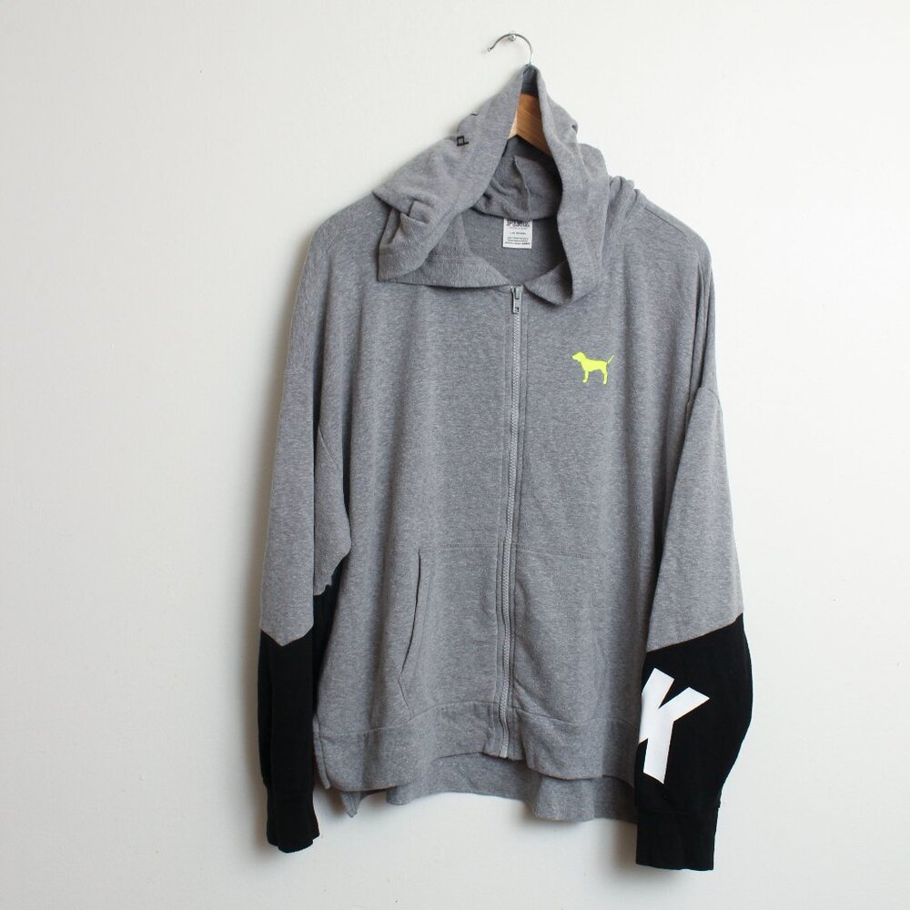 Victoria's Secret PINK Slouchy Full-Zip Hoodie Womens Large Gray